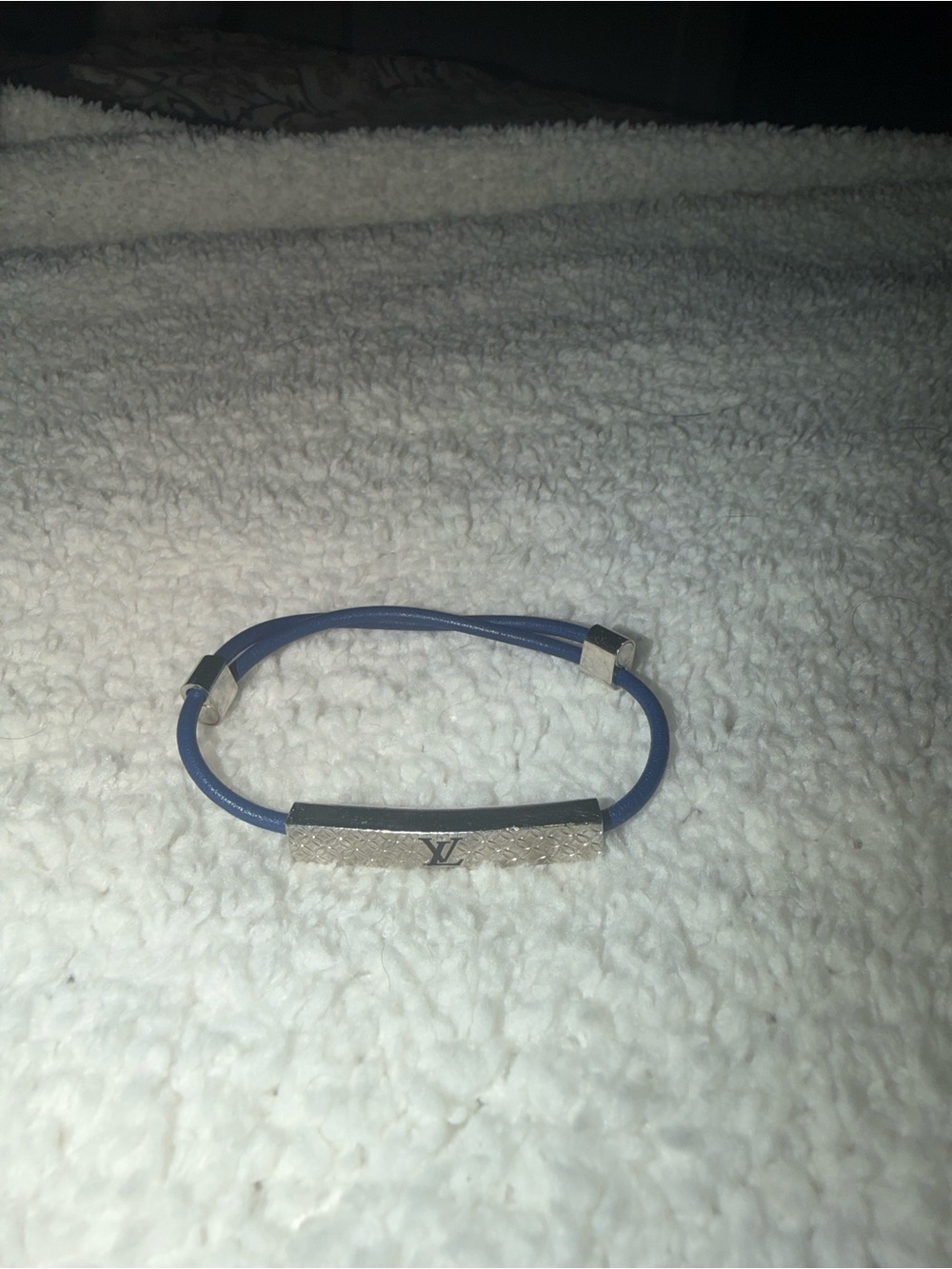 Louis Vuitton Blue Leather Bracelet with Silver Bar